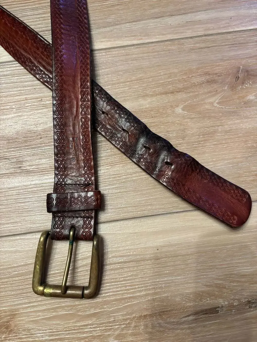 Vintage Levi Strauss & Co. Tooled Leather Belt with Solid Brass Buckle